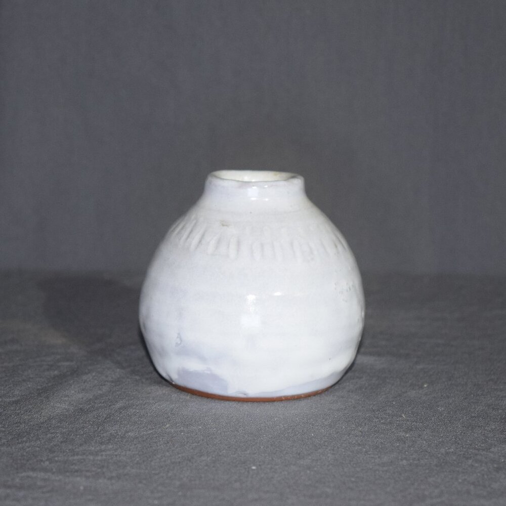Signed Studio Pottery Bud Vase - Hand-Thrown Red Stoneware - 3.5"